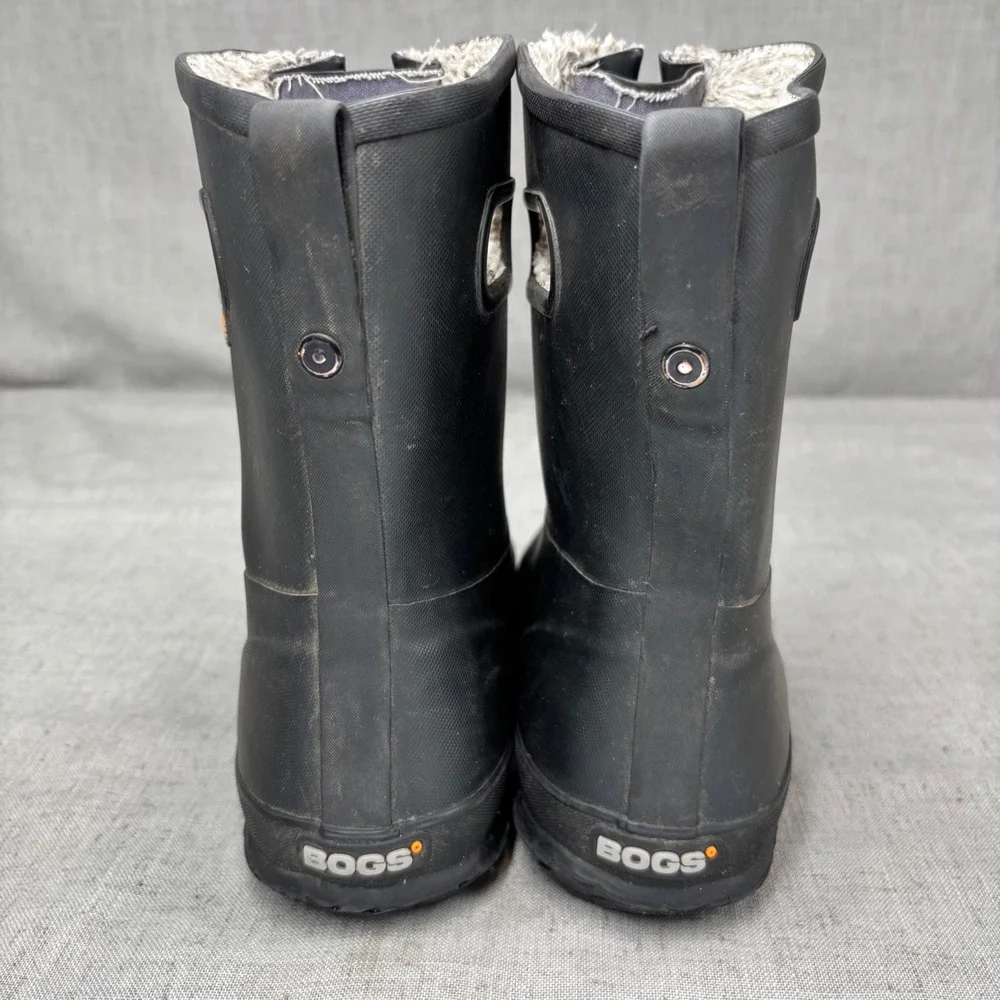 Bogs Amanda Plush II Black Rubber Waterproof Lined Rain Boots Pull On Big Kids 7